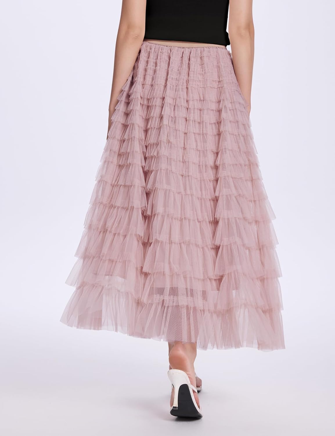 PEHMEA Tulle Maxi Skirts for Women, High Waist A-Line Flowy Elegant Party Wedding Guest Casual Skirt - Image 3