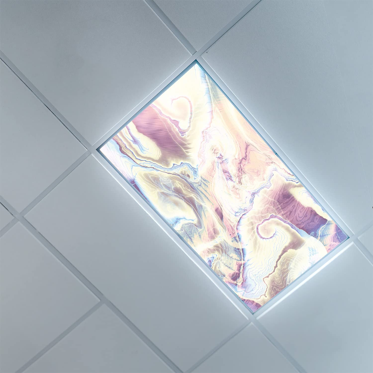 Lorougei Fluorescent Light Cover Decorative Ceiling Light Filters,Marble Pattern,for Classroom Office Hospitals Home Ceiling Decorative,2ft x 4ft,Rose Blue