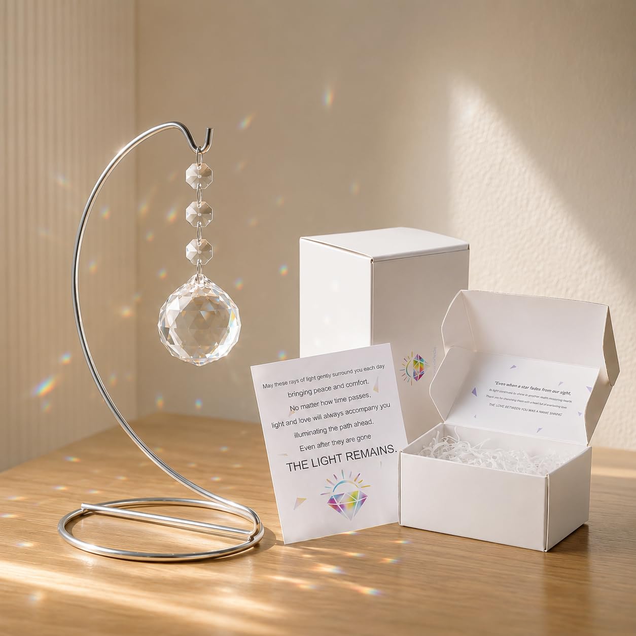 9-Inch Memorial Gifts,40mm Clear Memorial Crystal,Bereavement Suncatcher,Memorial Gifts for Loss of Mom Dad Friend Son Daughter,Silver Stand and a Sympathy Card-image-40