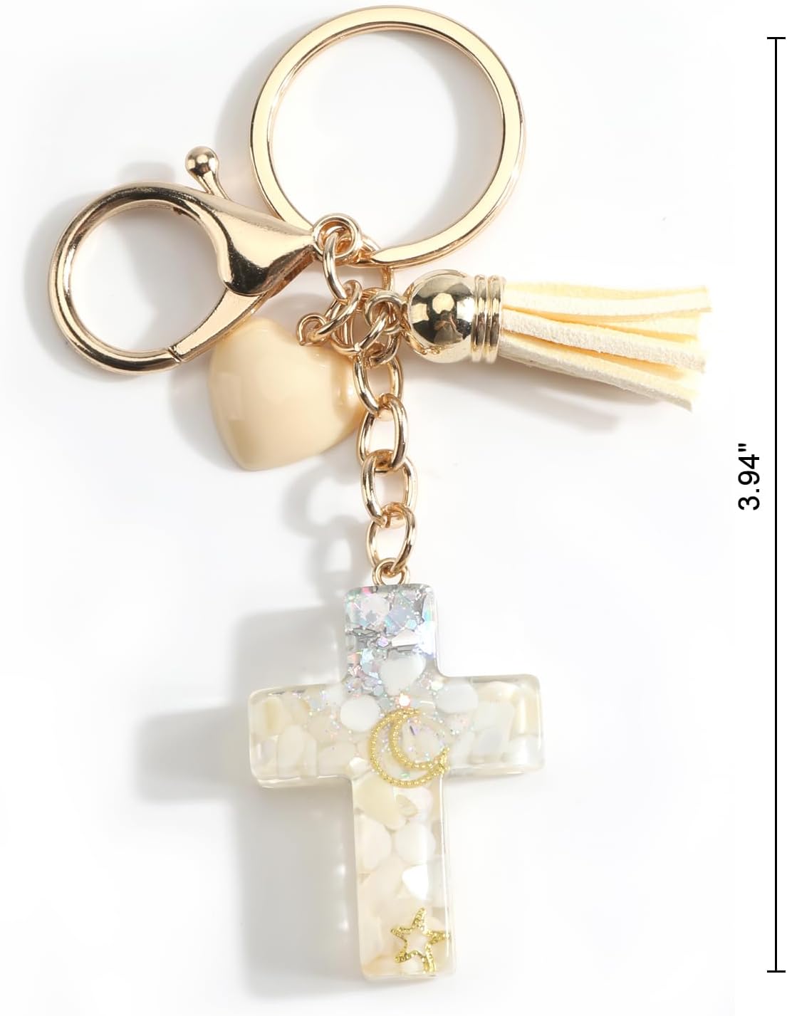 Cross Keychain,Bling Keychain with Heart & Tassel,Cross Bag Charm for Purse Handbag,Christian Gift for Women Birthday - Image 4