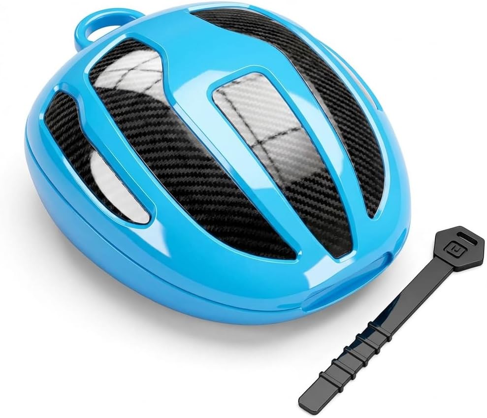 Mouthguard Case Sports, Adult & Youth Sizes Universal Storage for Mouthguard, with Carabiner and Silicone Lanyard, Blue+Carbon Fiber Coating.