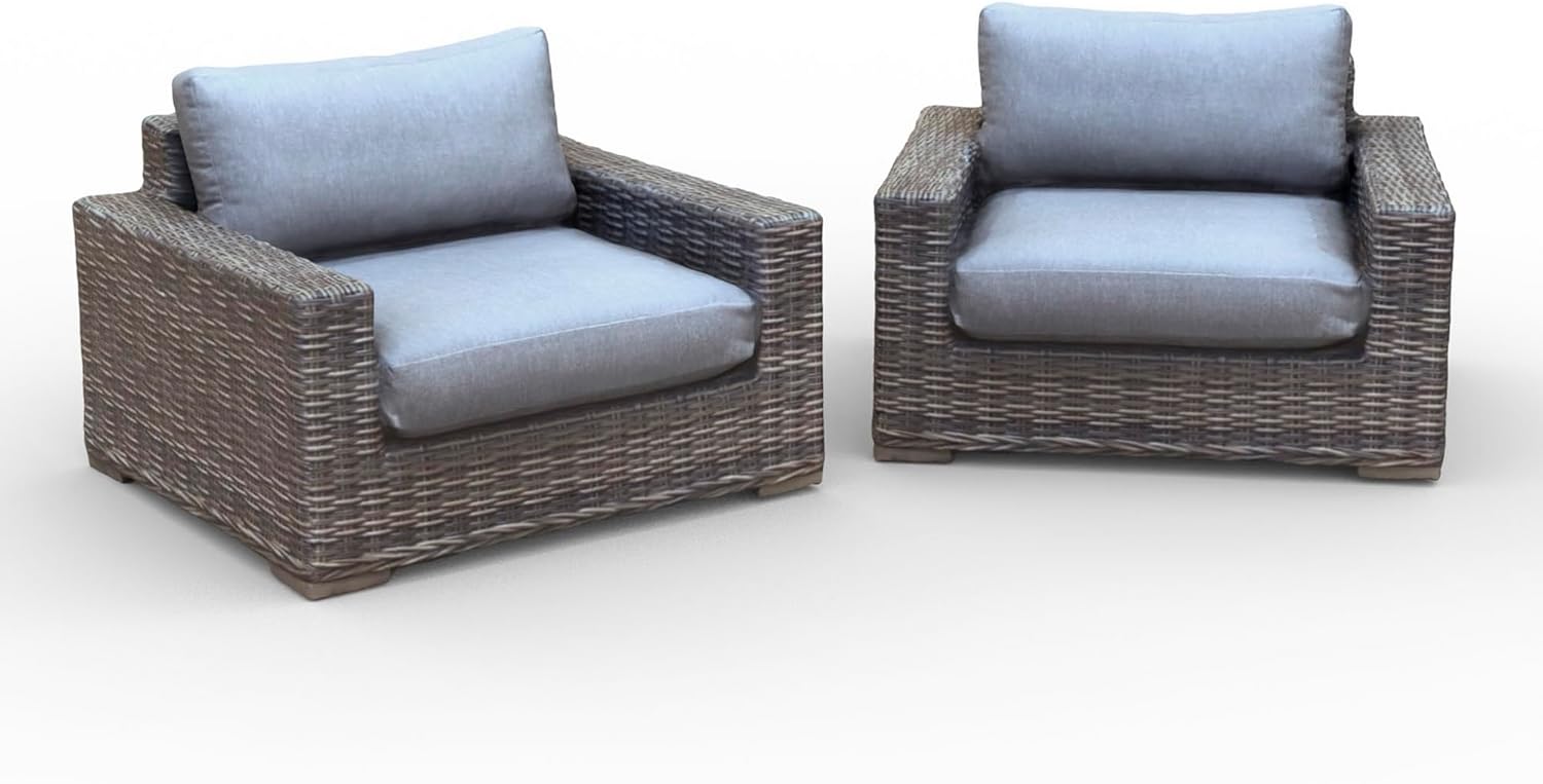 Mazatzal 2-Piece Wicker Patio Stationary Chair, Outdoor Wicker Arm Chairs with Comfortable Cushion, Backyard, Deck, Club, Sunroom Seating, All-Weather Resin Rattan, Fully Assembled