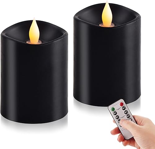 Miniatura 17 de Juego de 2 velas parpadeantes sin llama de 3 x 3 pulgadas, 2 pilas AA de duración de 600 horas, velas parpadeantes con temporizador, velas sin llama
