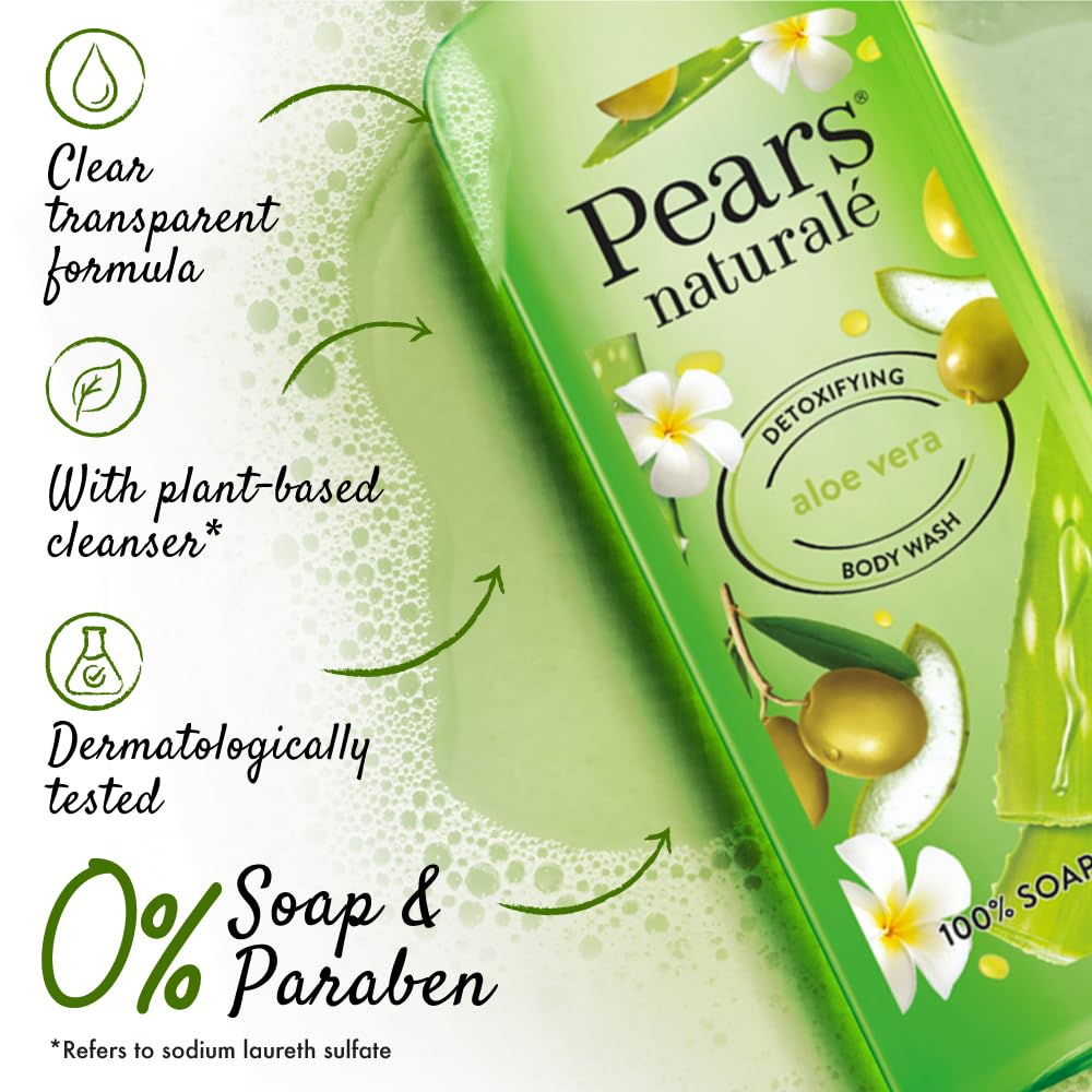 Pears Naturalé Body Wash for Detoxified Glowing Skin Moisturising & Refreshing - Aloe Vera, Pack of 3 (3 x 250 ml) - Image 4