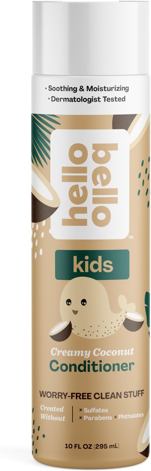 Hello Bello Kid's Conditioner - Hypoallergenic, pH-Balanced & Dermatologist-Tested - Thoughtful Ingredients - Coconut, 10 Fl Oz (1 Pack)
