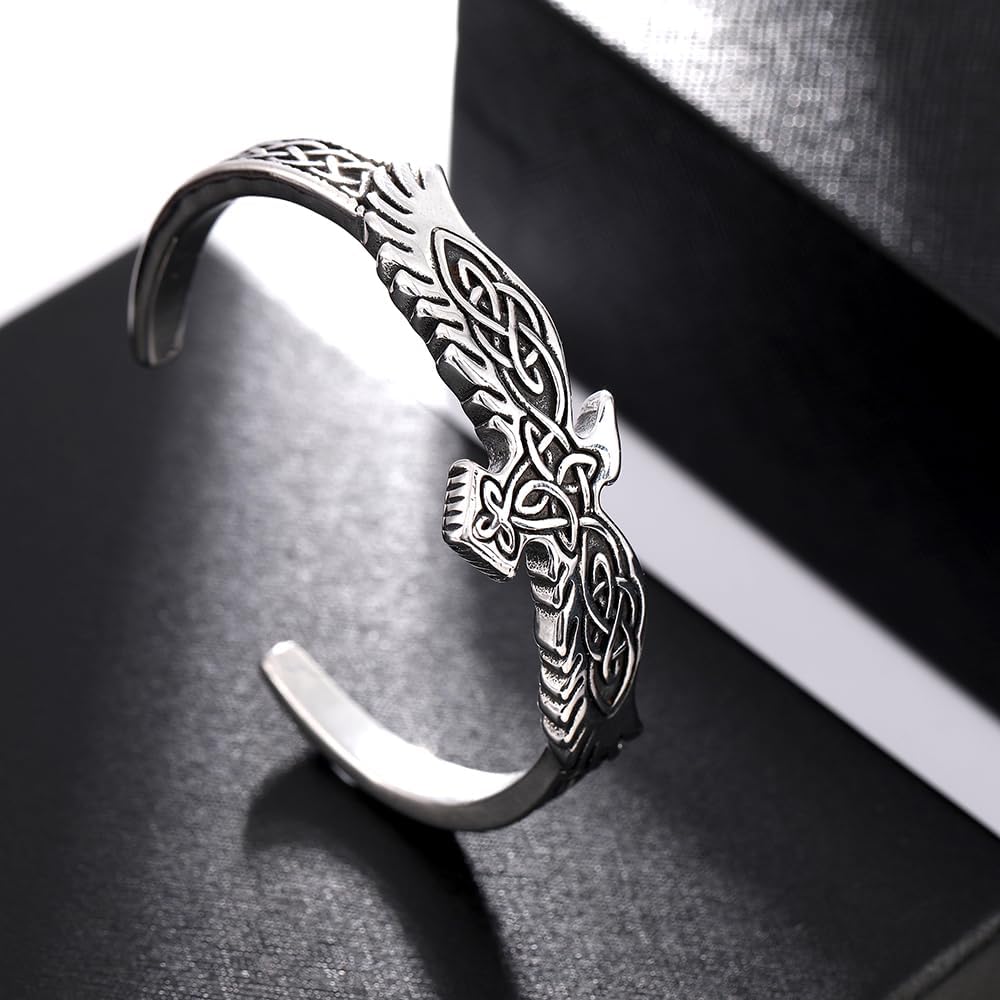 TURTLEDOVE Raven Celtic Knot Bracelet - Stainless Steel Celtic Eagle Cuff Bangle - Viking Jewelry Gift - Image 2