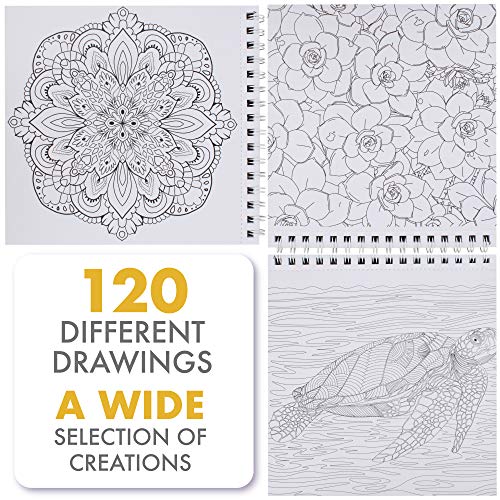Set of 3 Coloring Books: Animals, Mandalas, Flowers - Coloring Books for Adults & Kids - Hobbies for Anxiety & Stress Relief - Mandala Coloring Books for Adults - 120 Black & White Designs to Color - Thumbnail 5