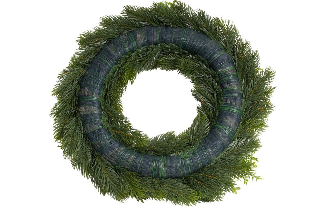 künstlicher Tannenmixkranz auf Strohkern, einseitig gebunden (38 cm)