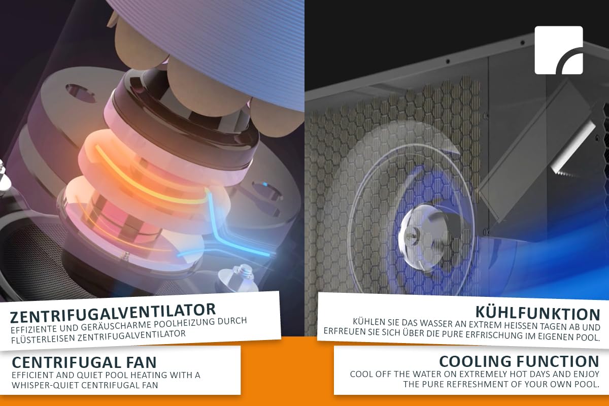 STEINBACH Bomba de Calor silenciosa 21,2 – 049319 – Bomba de Calor inversor para Piscinas de hasta 80.000 l – Potencia calorífica 21,2 kW – Funcionamiento silencioso y eficiente Gracias a la