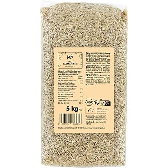 KoRo - Brauner Bio Basmati Reis 5 kg - Intensives Aroma - Nussiger Geschmack - Lockere Konsistenz