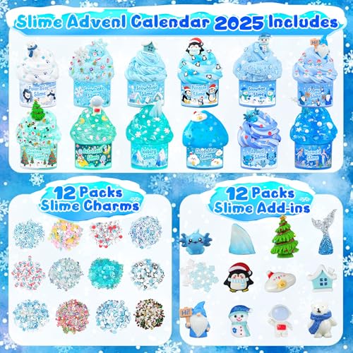 Image of Advent Calendars 2025, Blue Slime Kit, Butter Slimes Cloud Slimes Fluffy DIY Kit for Girls and Boys, Slime Party Favors Goodie Bag Stuffers, 4 5 6 7 8 9 10 Year Old Girl Birthday Gift Cute Stuff