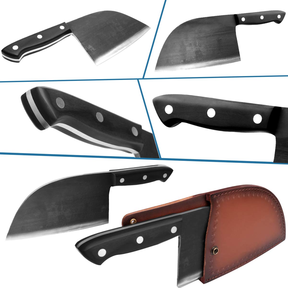 Gusman Cutlery Serbian Chefs Knife Butcher Knife Meat Cleaver Set w