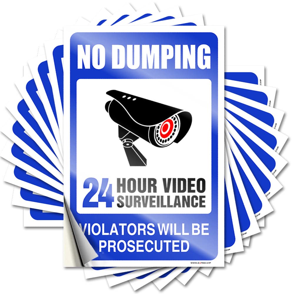 Hardhat Stickers and Decals Warning No Dumping Video Surveillance Violators Will Be Prosecuted Funny Sticker 10 Pcs Funny Stickers for Cars Car Stickers for Men(8X12CM)