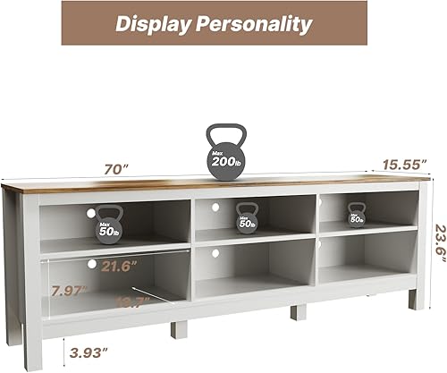 Miniatura 6 de Soporte de TV con 6 compartimientos para televisores de hasta 80 pulgadas (70 pulgadas, blanco)