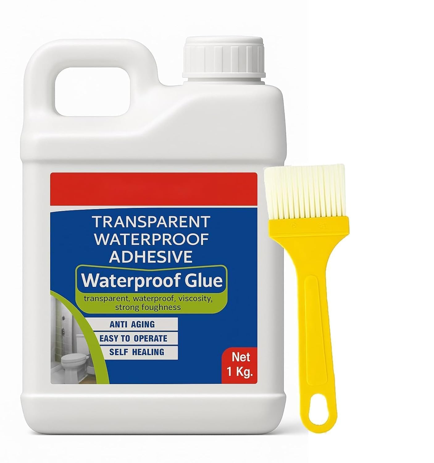Transparent Waterproofing Glue with Brush for Roof Leakage, Crack Seal Water Leakage Solution Indoor Outdoor, Waterproof Adhesive Sealant for Bathroom Pipe Wall Tile Surface Window (1KG)-image-3