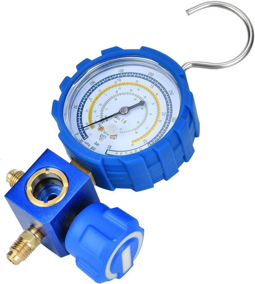 Premium Air Condition Manifold Gauge Set with Sight Glass Multi Refrigerant Compatible R22 R410A R134A R407C for HVAC Professionals Blue 68mm Gauge