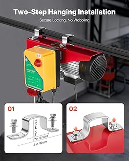 VEVOR PA800 Hoist 120V Electric Winch with 333ft Wireless Remote Control, 40ft Cable Height, Single/Double Slings, Emergency Stop, Lift for Garage Warehouse Factory, Red + Black + Silver