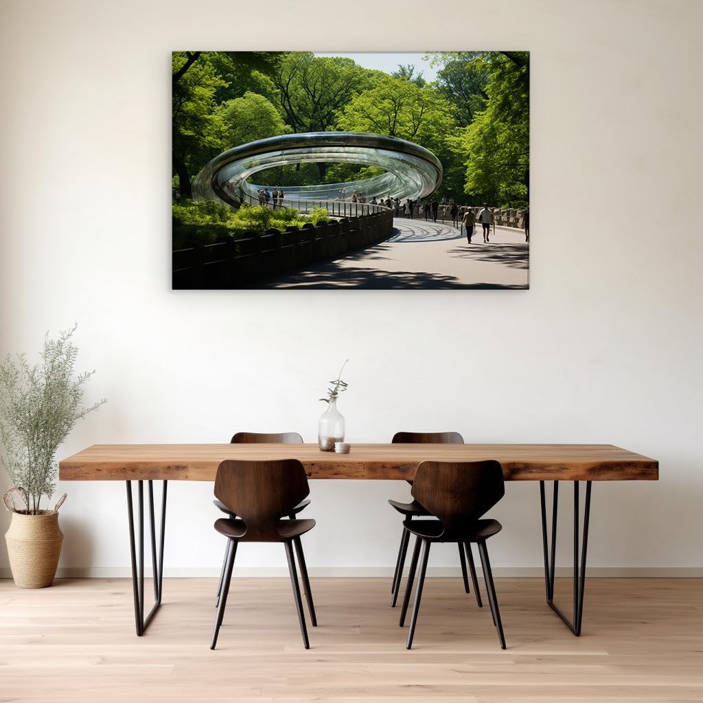 Canvas for Living room. Looping Elegance Amidst Urban Oasis - Central Park's Iconic Bridge Merges Style with Serenity, 27 x 18 inch Canvas Wall Art - Ready to Hang