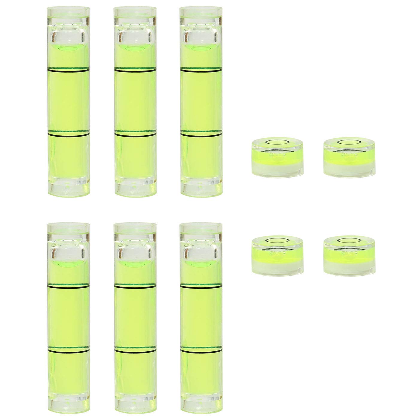 Ruiwaer10pcs Bubble Levels (4 x Circular Mini Spirit Level Bullseye Level Measurement Instrument + 6 x Cylindrical Bubble Spirit Level Vials)