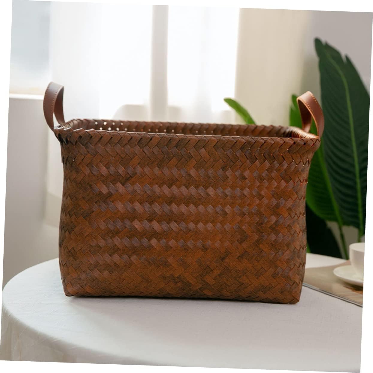 VALICLUD Woven Storage Basket Medium Multipurpose Laundry Hamper for Clothes Towels Blankets Decorative Organizer for Home and Outdoor Use