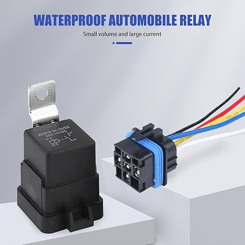 Miniatura 5 de 1 relé automotriz de 5 pines, relé impermeable de 40 A 12 V CC con arnés de cableado de coleta resistente, enchufe SPDT integrado de seguridad con