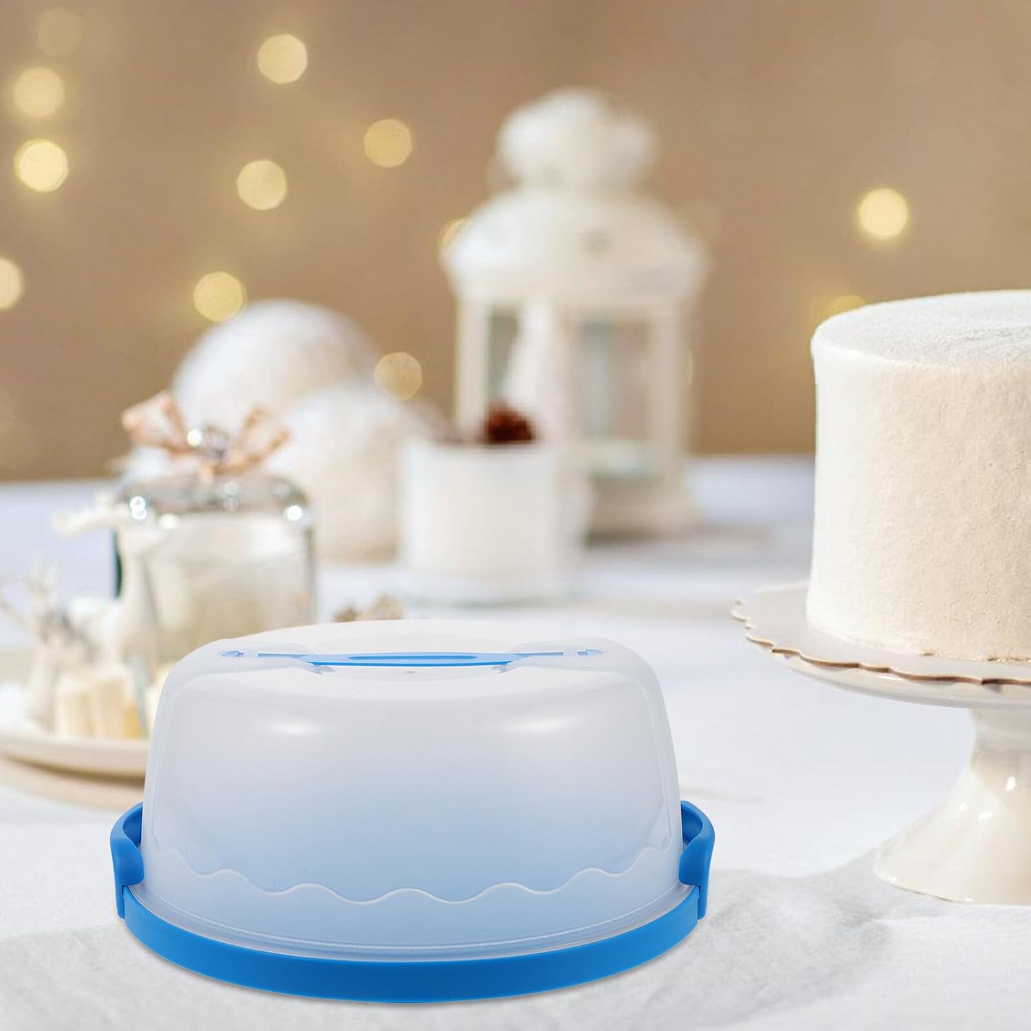 Kichvoe Reusable round Cake Carrier Box 6-8 Inch Plastic Cake Storage Container with Handle Blue for Baking and Party Use