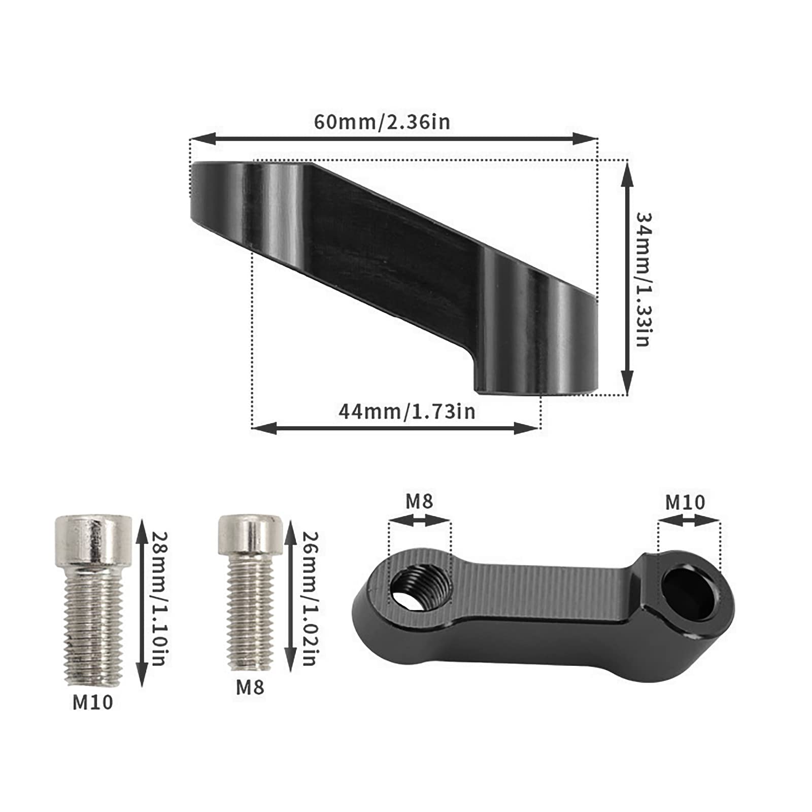 Larcele Prolongation de rétroviseur pour moto, Support de rétroviseur de moto de 10 mm 8 mm pour rétroviseur de moto, Support pour augmentation du rétroviseur MT/YSZ-01 MULTIDIRECTIONNEL (Noir)