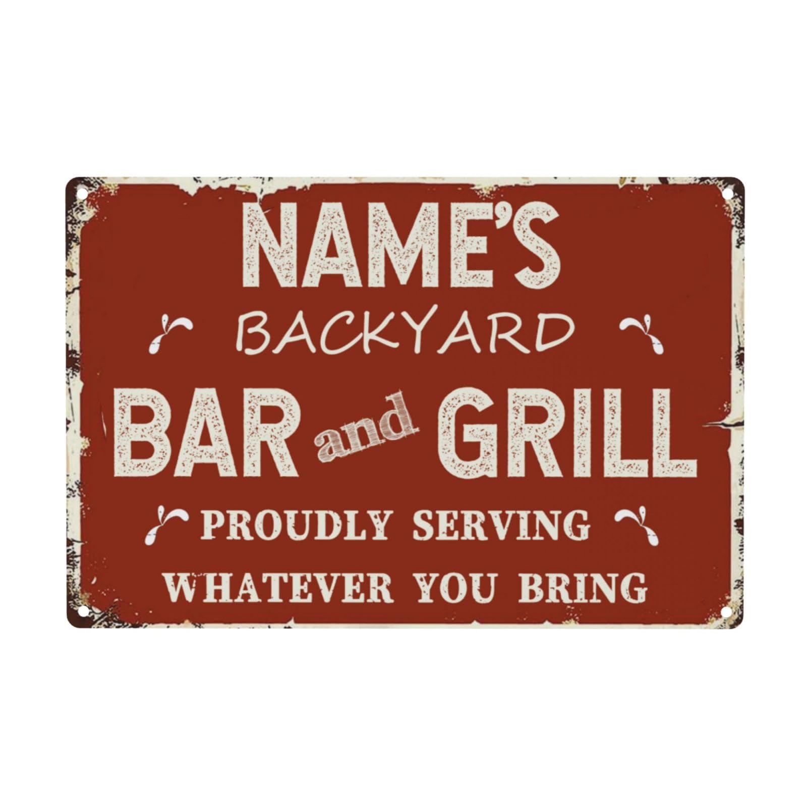 FUMUNA Personalized Custom Bar & Grill Sign Backyard Bar Decor For Home Man Cave, Kitchen, Pub & Diner Wall Art