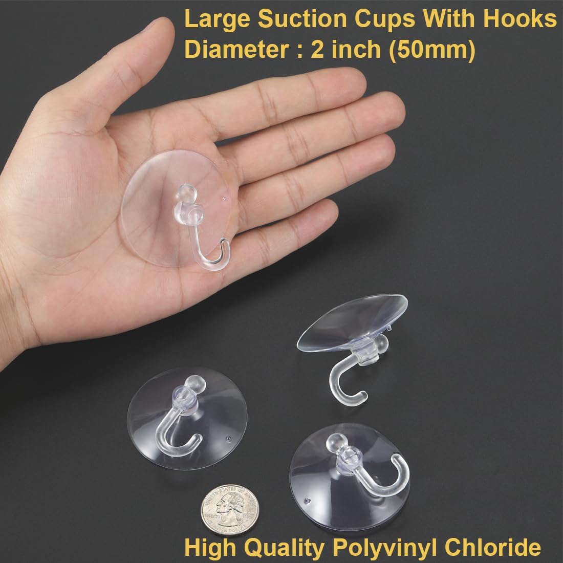 200 Pieces Large Suction Cups with Hooks 2 inch Clear Plastic Sucker Hooks for Glass Window Wall Festivals Parties Theme Carnival Decoration Door Bathroom Kitchen