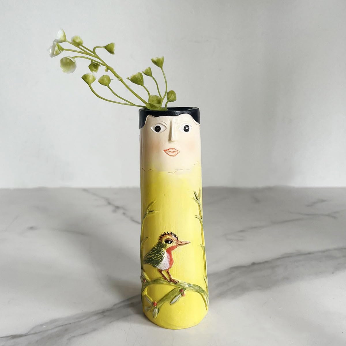 Spring Family Bud Vases, Resin Bohemian Family Vase, Girls Face Cute Hand Painted Character Vase for Home Decor Living Room Personalized Decor (4PCS)