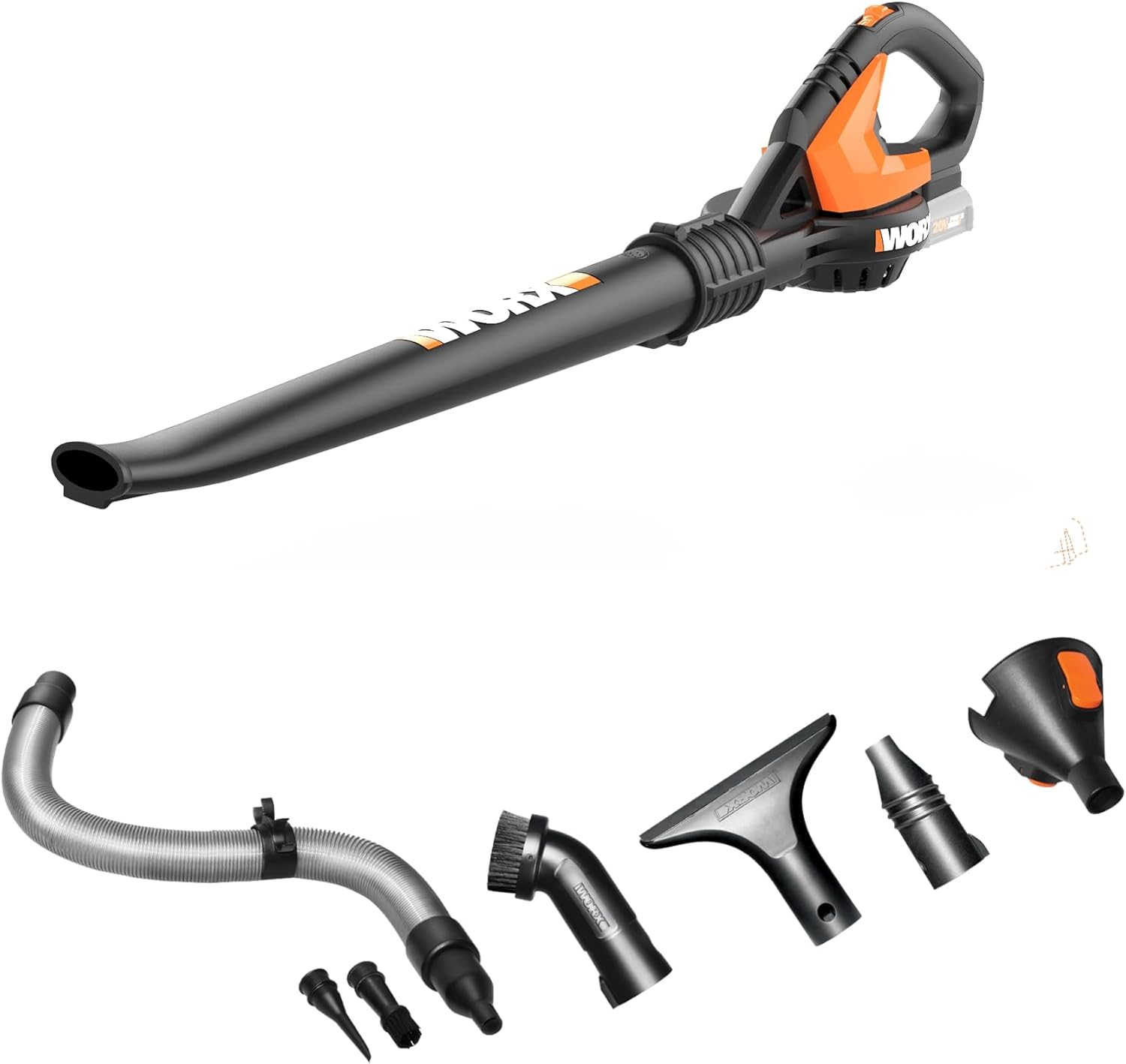 WORX WG545.9 20V Cordless Leaf Blower, Electric Blowers for Lawn Care with 120 MPH & 2.7 Lbs, Long Nozzle Design for Narrow Spaces with Cleaning Attachments, Battery & Charger Not Included 120MPH 20V Blower/Tool Only