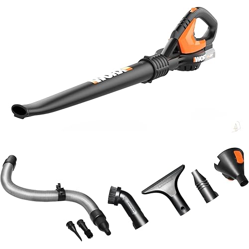 WORX Cordless Leaf Blower, Electric Blowers for Lawn Care with 120 MPH & 2.7 LBS, Long Nozzle Design for Narrow Spaces with Cleaning Attachments, Battery & Charger Not Included, WG545.9