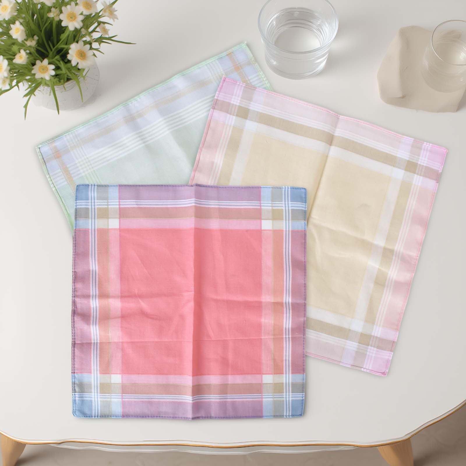Set 12 Fazzoletti In Cotone 100% 40x40 Cm, 3 Disegni A Quadri, Riutilizzabili, Assorbenti E Morbidi Per Uomo E Donna