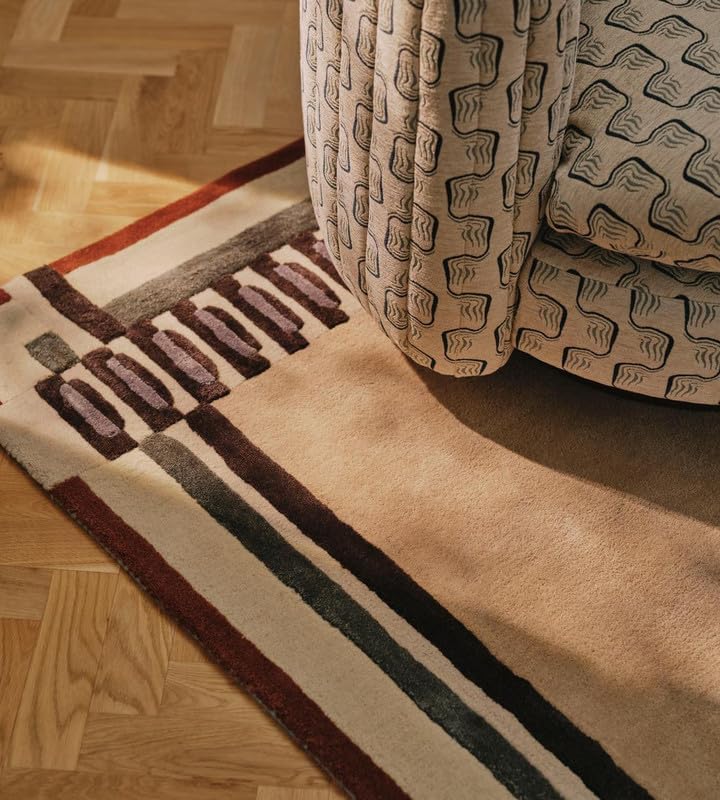 Beige Modern Geometric Area Rug – 110% New Zealand Wool – Handcrafted Contemporary Border Design – Premium Living Room, Bedroom & Office Carpet (Size: 9x12ft)