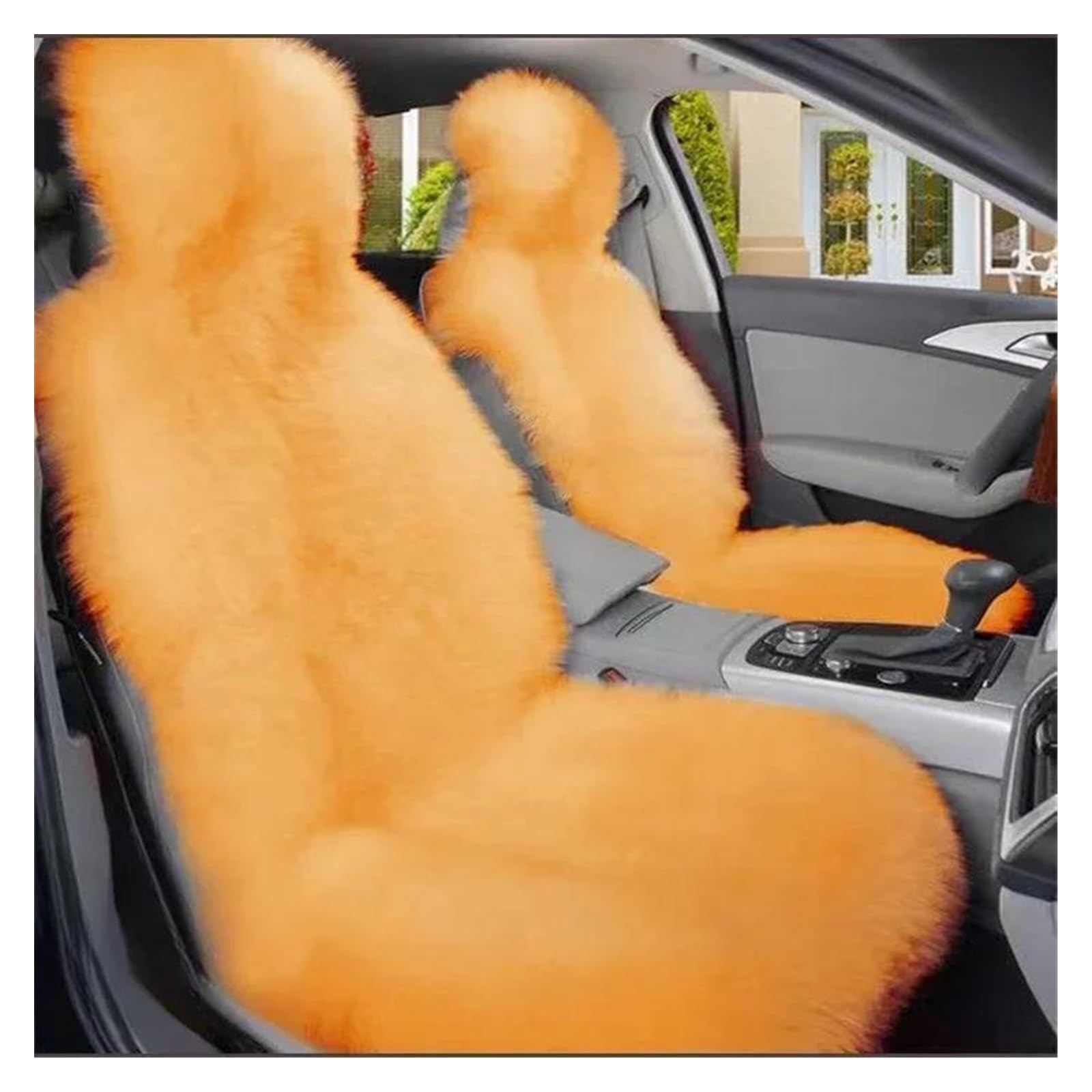 DZSYBUIGB Car Seat Covers - Warm Plush Universal Long Wool Fur Car Front Seat Protect Cushion Mat - Golden Camel
