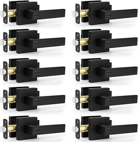 Estmoon Cerradura de Puerta de Privacidad, Paquete de 10 Manijas de Puerta Sin Llave Negro Mate Interiores de Servicio Pesado Juego de Palancas de