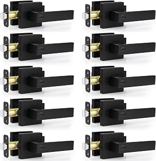 Estmoon 10 Pack Privacy Door Levers Heavy Duty Door Locks Without Key, Matte Black Door Knobs Keyless Flat ...