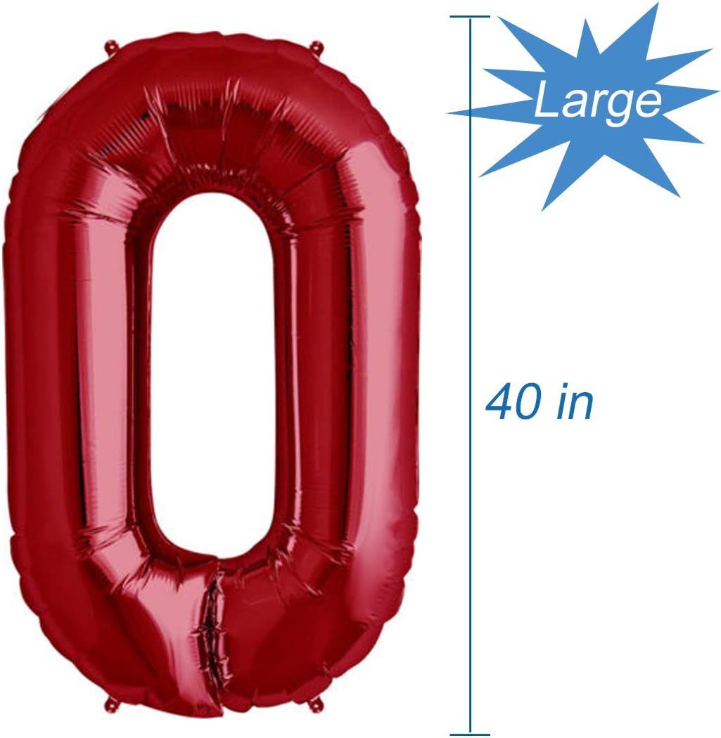 Tellpet Red Number 0 Balloon, 40 Inch