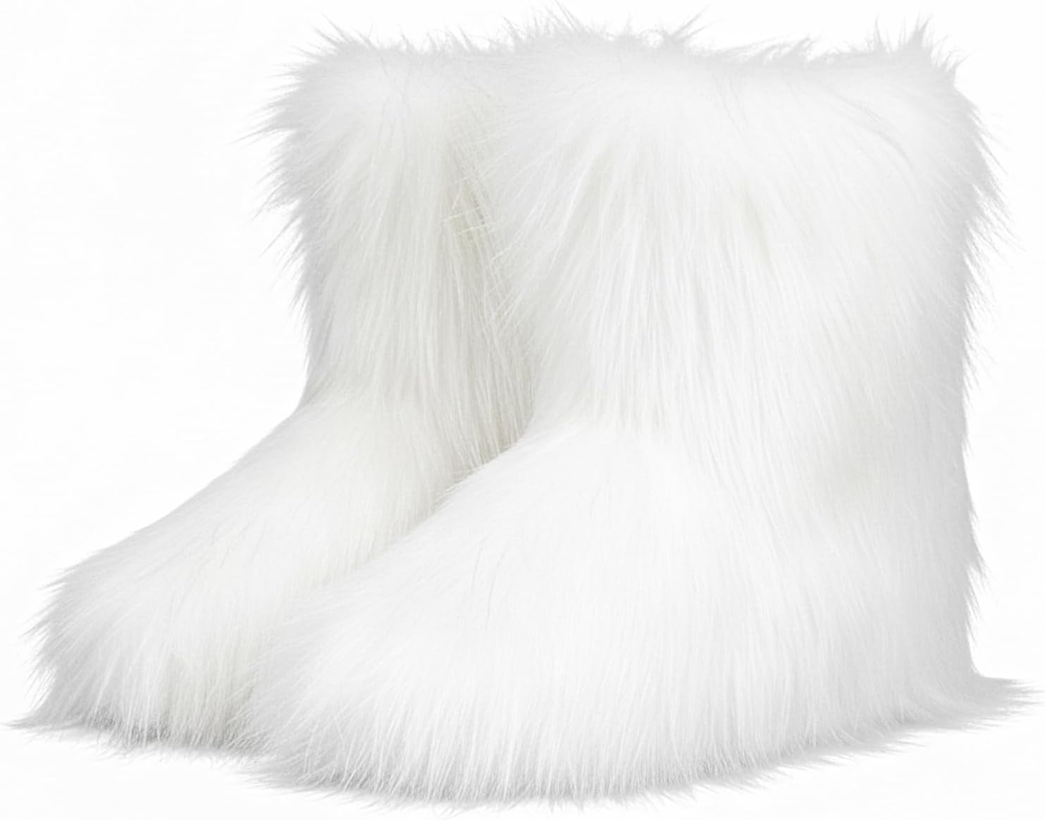 ZVC Women's Faux Fur Boots Furry Snow Boots Comfortable Fluffy Winter Boot Warm Fuzzy Mid-Calf Boot Outdoor Indoor Flat Shoes