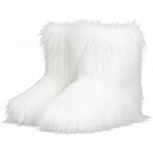 ZVC Womens Faux Fur Boots Furry Snow Boots Comfortable Fluffy Winter Boot Warm Fuzzy Mid-Calf Boot Outdoor Indoor Flat Shoes