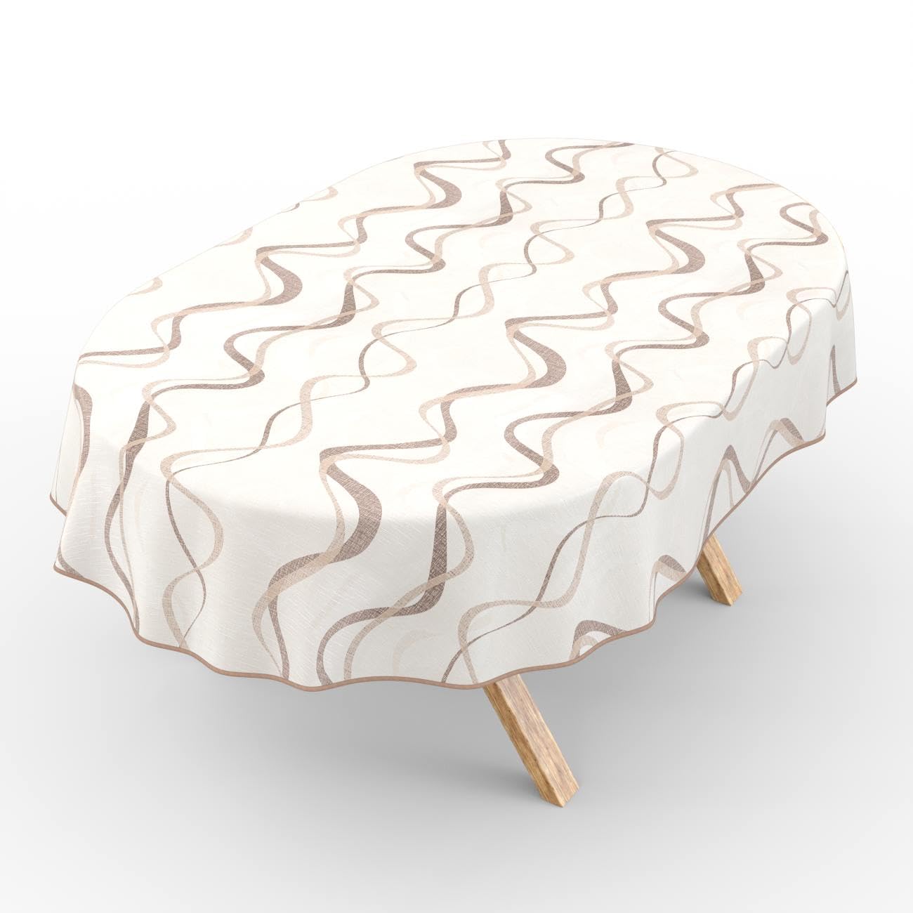 ANRO Nappe en toile cirée lavable, pour table de jardin, extérieur et intérieur, ovale, 200 x 140 cm, avec ourlet, vagues