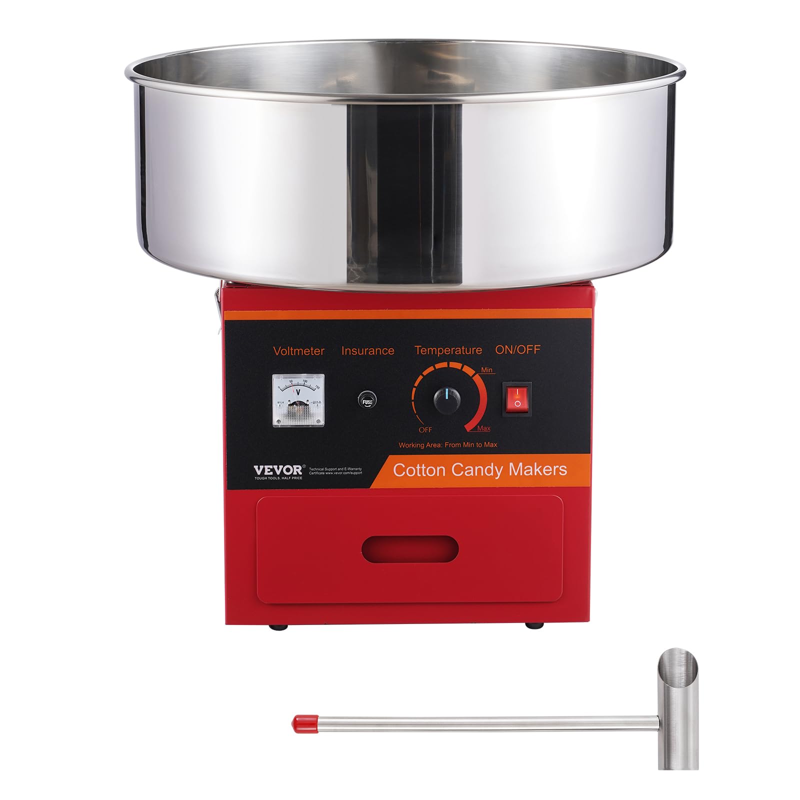VEVOR Machine à barbe à papa électrique, 1000 W, appareil à bonbons commercial avec bol en acier inox, cuillère à sucre et tiroir, parfaite pour maison, anniversaire d'enfant, fête de famille, rouge