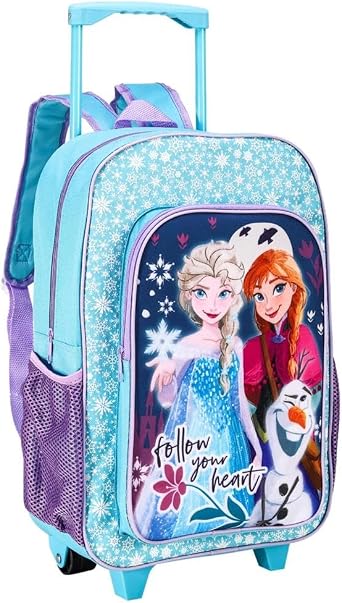 Frozen Premium Trolley Backpack for Kids with Wheels & Extendable Handle, Children Luggage Suitcase - Ideal for Short Breaks, Holidays, Sleepovers, and School Trips