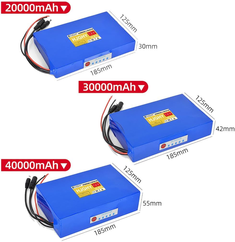 PVC Lithium Battery Pack 12V 20000mAh 30000mAh 40000mAh 50000mAh 60000mAh Lithium Batteries for Camera/Street Light Backup Battery with DC Charger