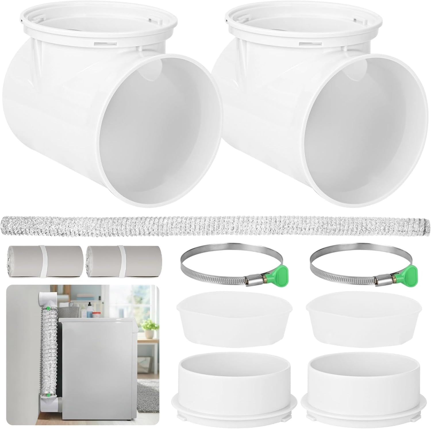 Dryer Vent Hose Kit with 90 Degree Elbow, Includes 9.8 ft Aluminum Foil Hose, Connectors, Clamps, Sealing Rings & Tapes, Dryer Vent Connector Kit for Tight Space