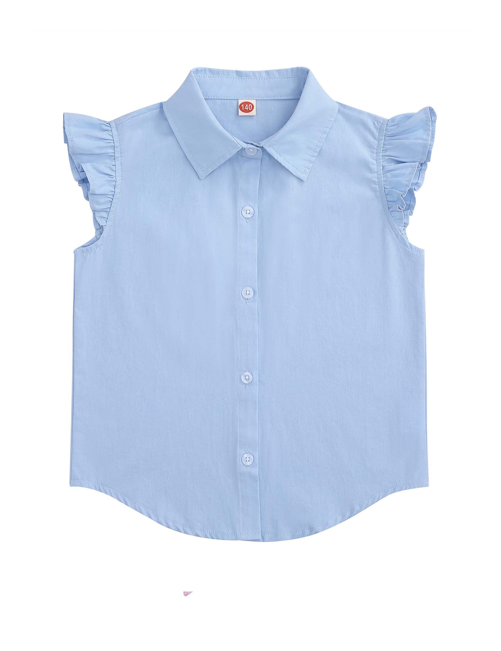 Girls Sleeveless Plaid Button Down Shirt Summer Crop Tops Tie Knot Ruffle Sleeve Shirt Blouse 3-12Y
