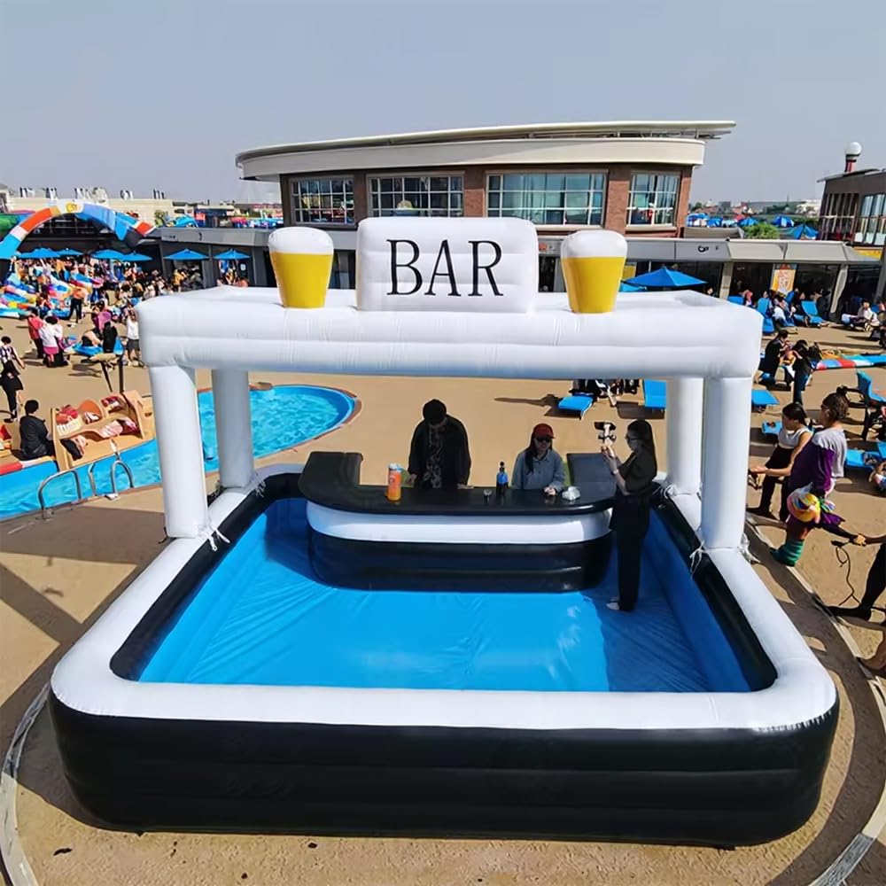 Outdoor Inflatable Pool Bar 16.5x13x11ft PVC Inflatable Pub House Blow Up Pool Bar for Party, Backyard, Patio, Poolside