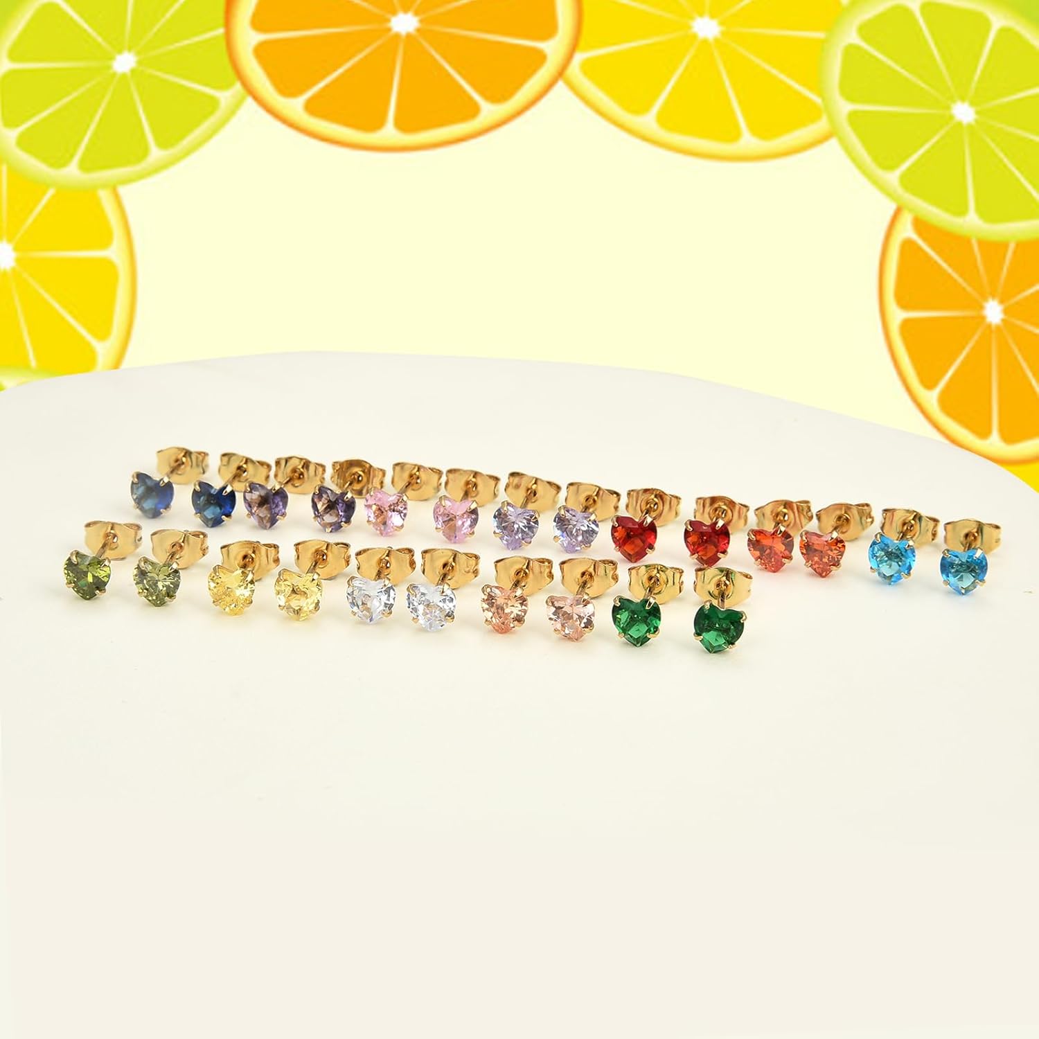 12 Pairs Surgical Stainless Steel Stud Earring Round Heart Star Square Cubic Zirconia Birthstone Stud Earrings Set for Women - Image 2