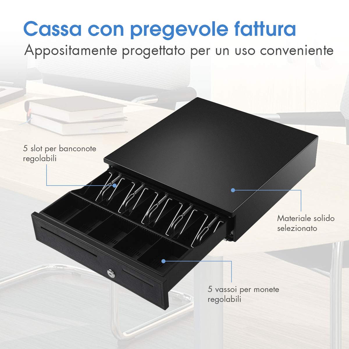 COSTWAY Cassetto Portasoldi, Cassetto Porta contanti, Cassetto per Registratore di Cassa, 5 scomparti per Monete e 5 scomparti per Banconote, 40,5x42x10cm