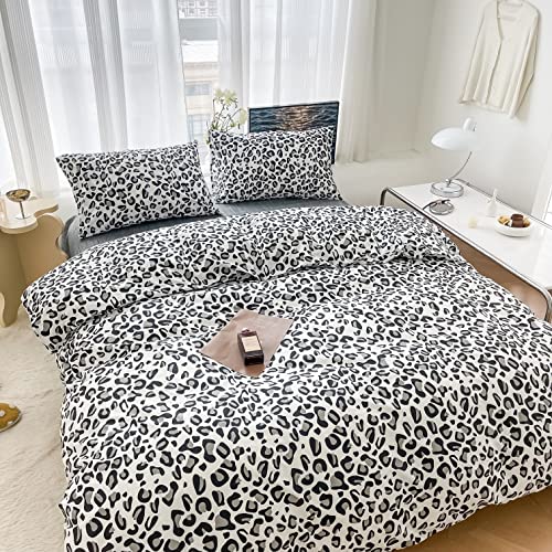 Aojim Animal Leopard Duvet Cover Cheetah Print Bedding Set 100% Cotton Quilt Cover Black And White Comforter Cover 1 Queen Size Duvet Cover 2 Pillowcases (No Comforter) #TOP7